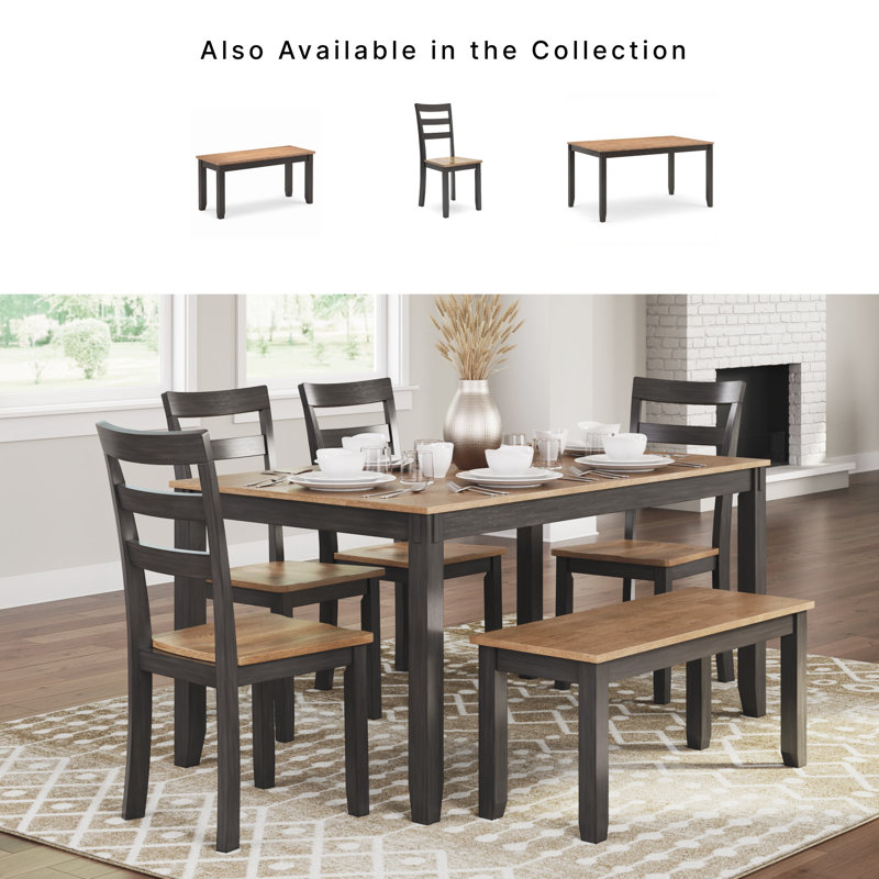 Table de salle à manger Malkin avec 4 chaises et banc (ensemble de 6)