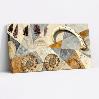 Fossile et fougère à motif géométrique abstrait sur toile tendue, ensemble de 1 reproduction d'art