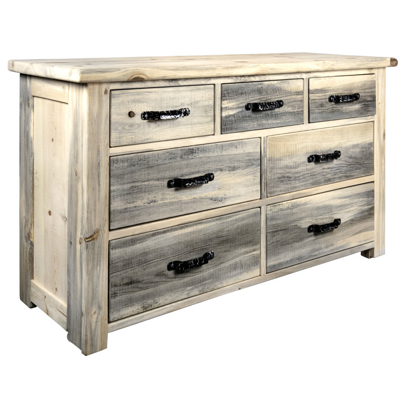 Commode 7 tiroirs en bois massif Jaynee, Naturel