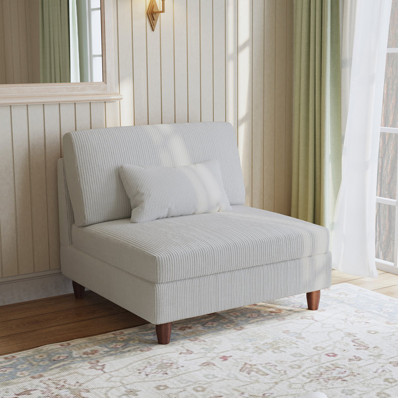 Seemab 102.1Cm Wide Slipper Chair, Sea Salt Grey Corduroy