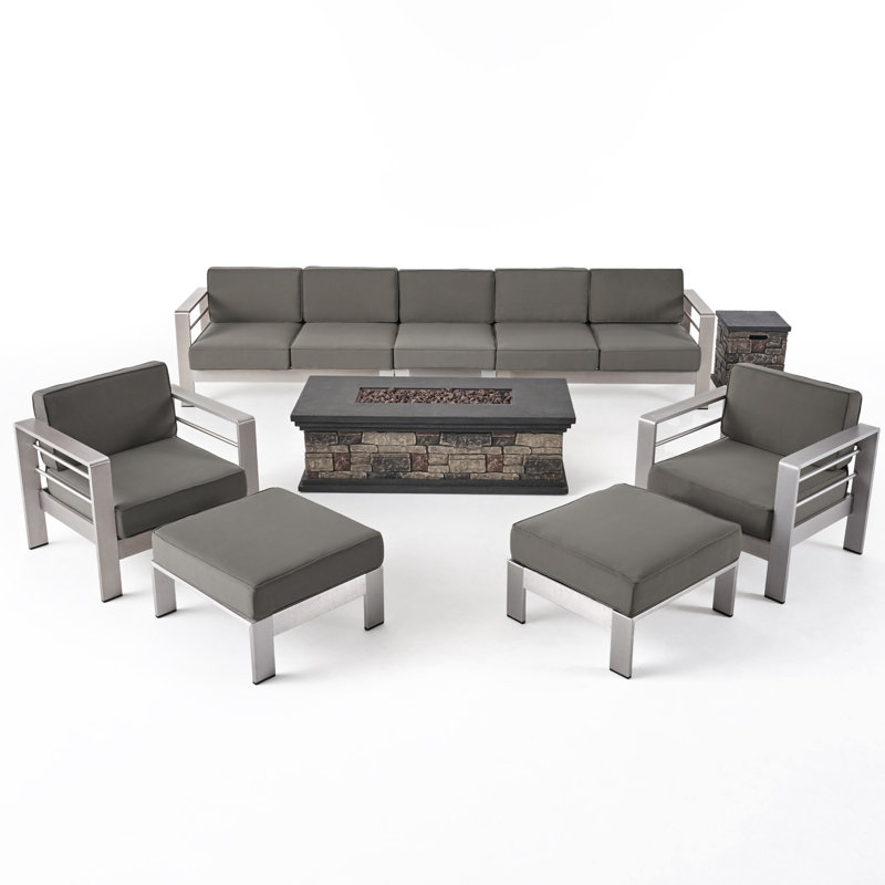 Ensemble de conversation modulaire d'extérieur avec coussin 9 pièces