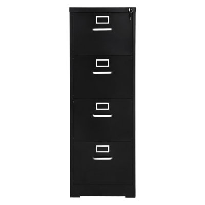 Black 4 Drawer File Cabinet With Lock, Spacious Office Storage, Adjustable Hanging Rod For A4/Letter/Legal Size, Stable Frame Vertical Metal Filing Cabinet, Lock And Detachable Rod, Cold - Rolled