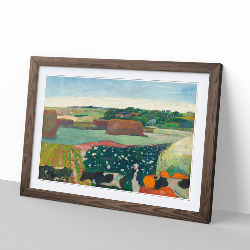 Haystacks in Brittany by Paul Gauguin - Picture Frame Painting, Walnut Framed, 48cm H x 65cm W x 2cm D
