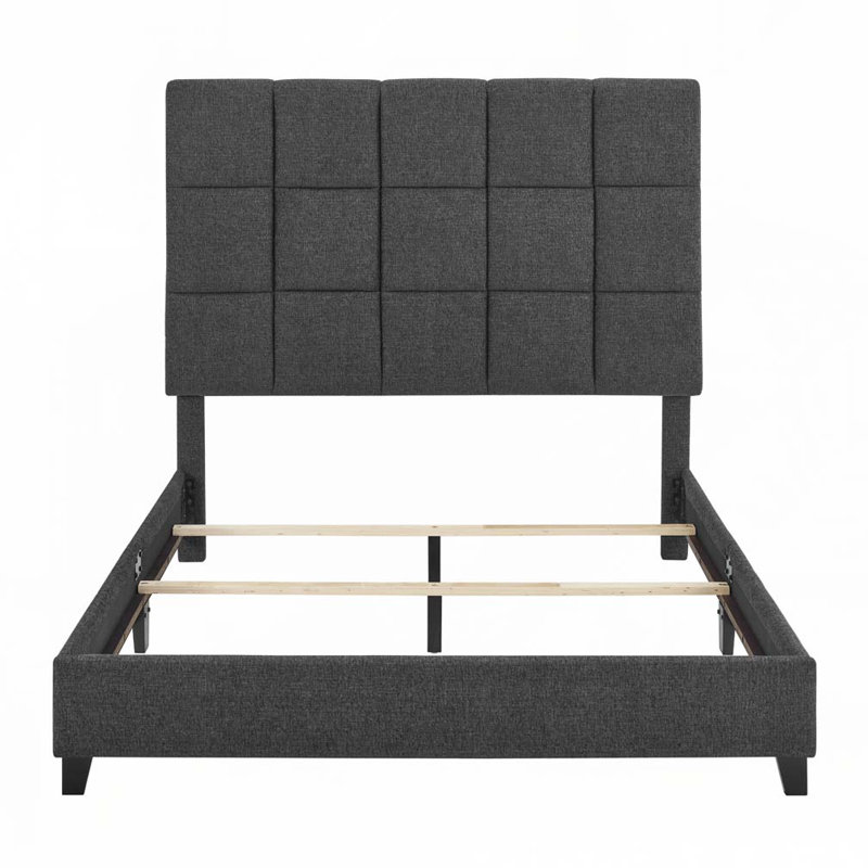 Boucle Upholstered Platform Bed, Grey, Queen