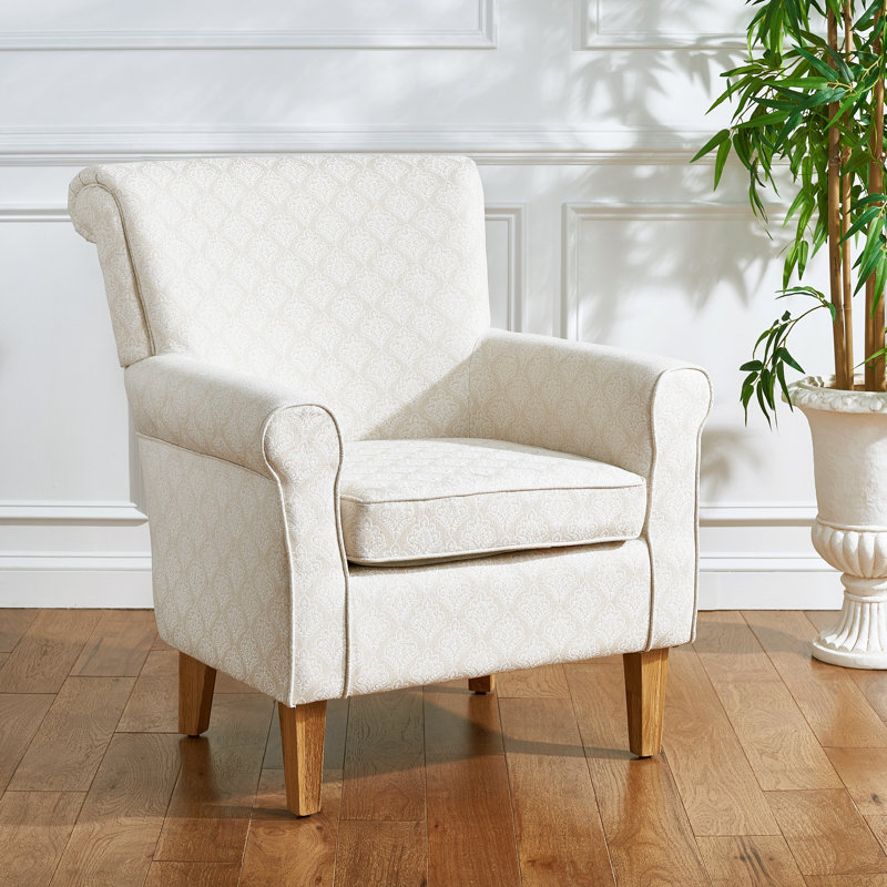 Fauteuil de 29,8 po Montgomery, Beige Linen Blend Damask