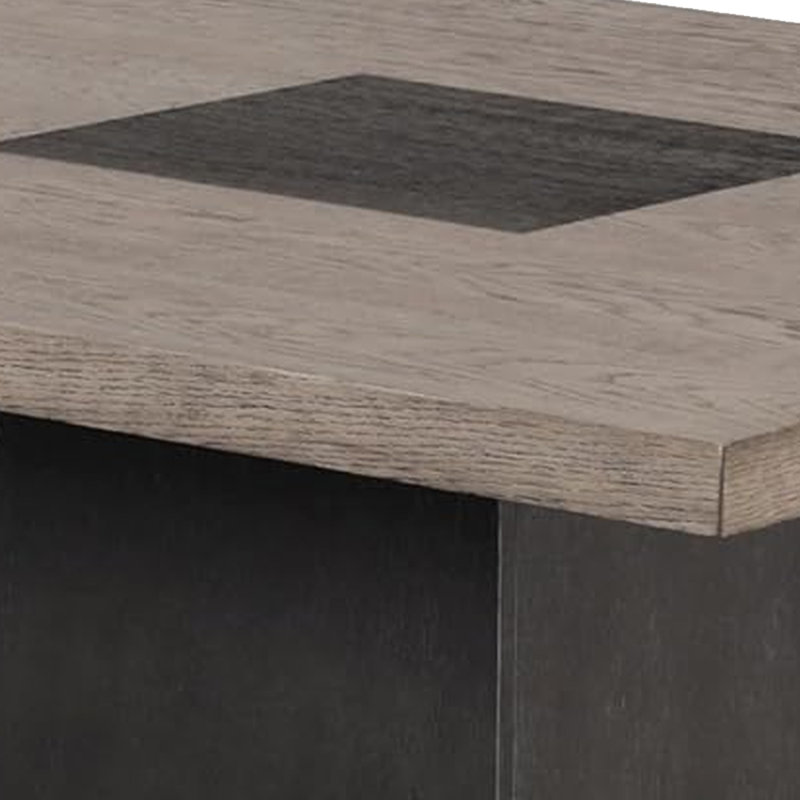 Table de salle à manger carrée en bois avec base piédestal conique en chêne rustique et noyer foncé