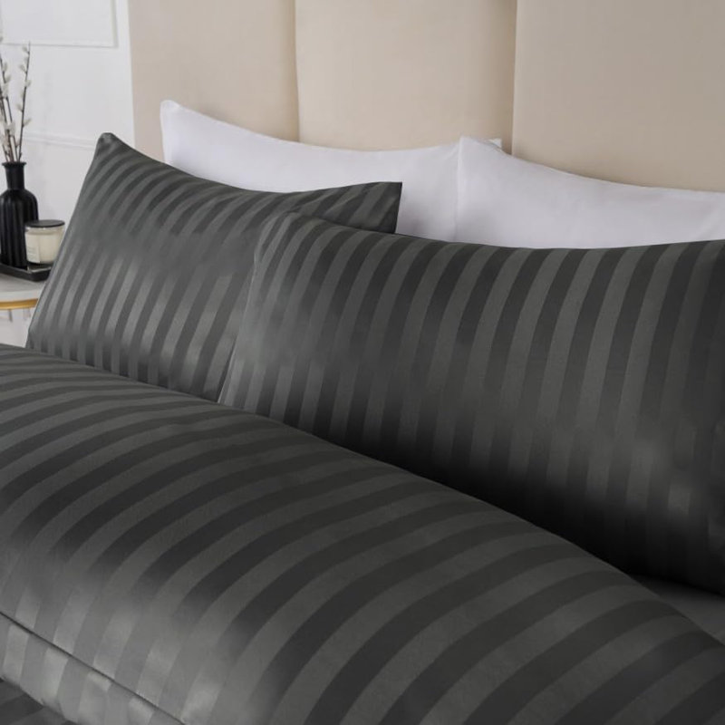 Microfiber Striped Duvet Cover Set with Pillowcases, Charcoal, Super King Duvet Cover Set + 2 Pillowcases