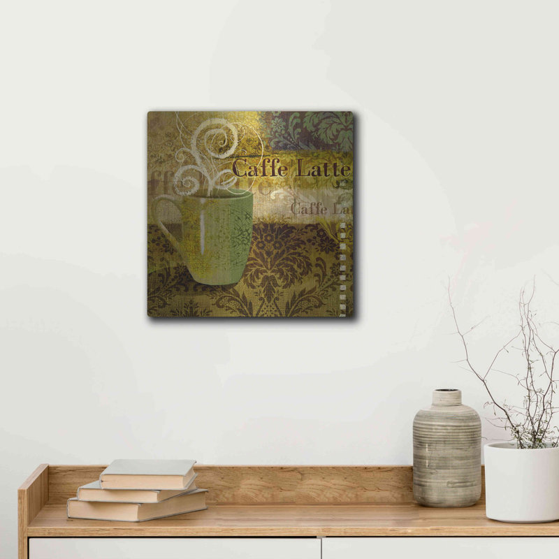 Art mural en métal luxueux «Coffee 1 Latte» par Viv Eisner, 24 po x 24 po, H 12 po x l 12 po