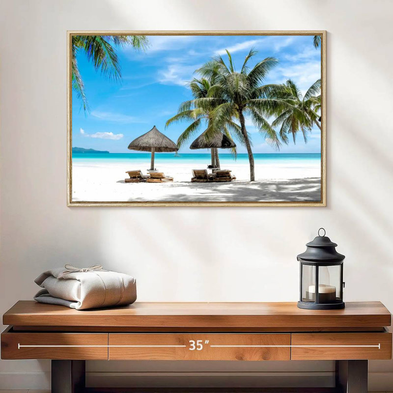 Bord de mer Boracay, 25 po x 17 po, Cadre flottant en bois naturel