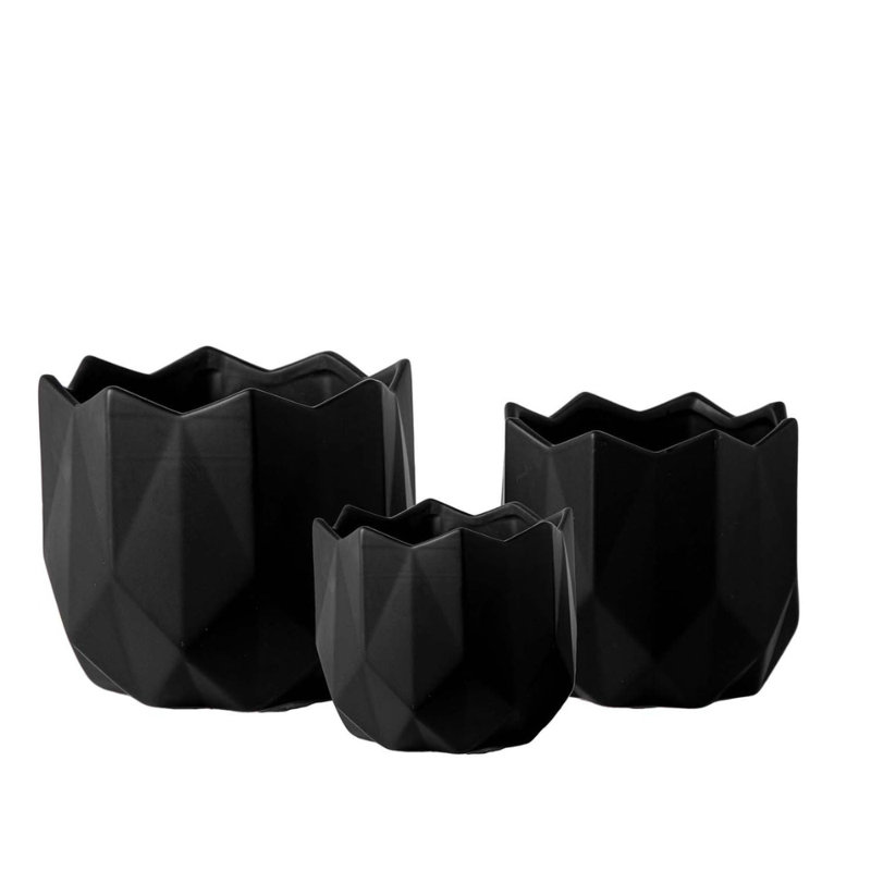 Pot rond en céramique mat, Noir, H 7 po x l 8 po x P 8 po