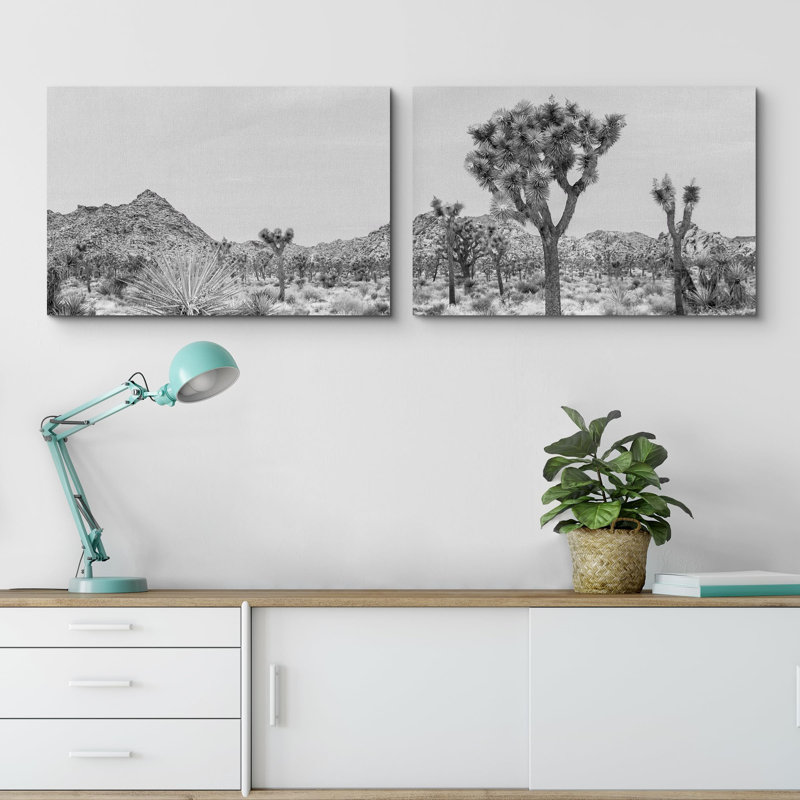 Cactus, désert, Joshua Tree, solitude, silhouette de cactus monochromes - pièces, Toile tendue, H 16 po x l 24 po