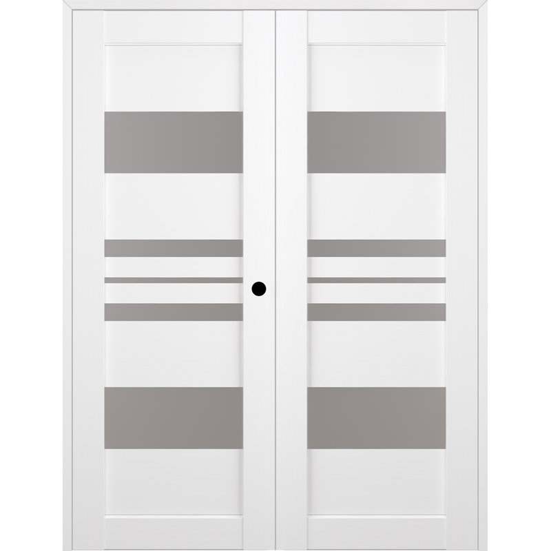 Portes françaises à panneaux en bois et verre Romi, Gauche, Blanc, 55,5 po x 79,38 po