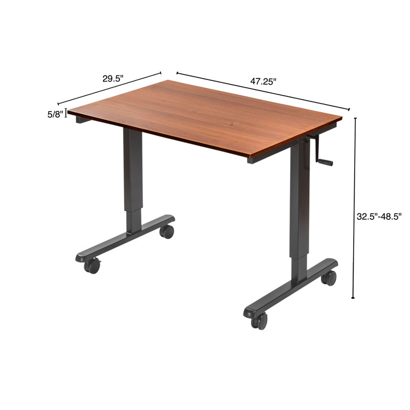 Fontclair Adjustable Metal Base Standing Desk, 32.5" H x 47.25" W x 29.5" D, Teak/Charcoal
