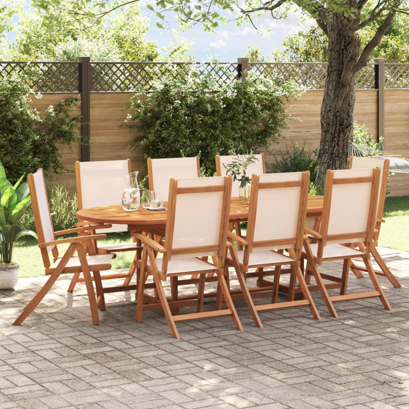 8 - Person Wood Patio Dining Set with Rectangular Table, Cream