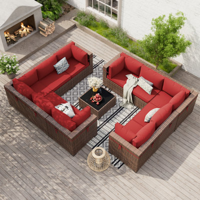 Ensemble de conversation modulaire en rotin avec table basse