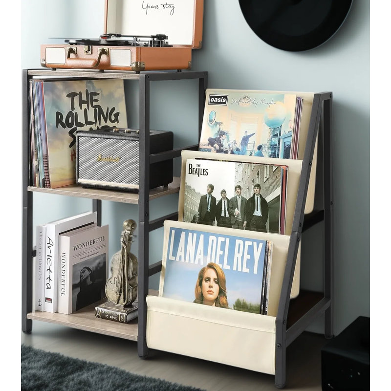 3-Tier Record Player Stand With Vinyl Storage, Turntable Table Holds Up To 200 Albums, Multi-Functional Media Cabinet For Living Room And Bedroom