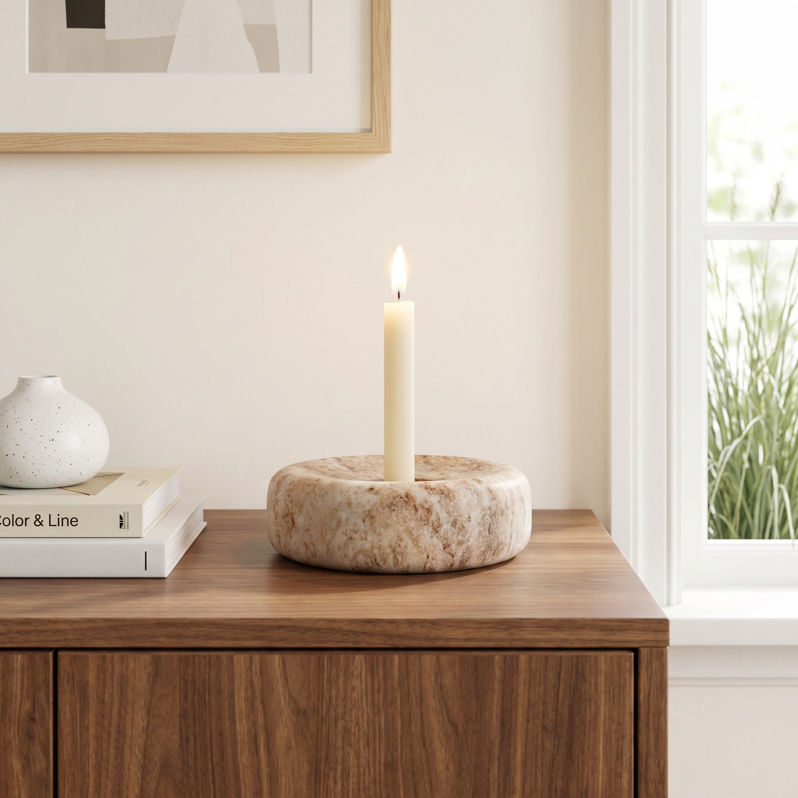Tellis Genuine Marble Tealight Holder, 2.5" H x 7" W x 7" D