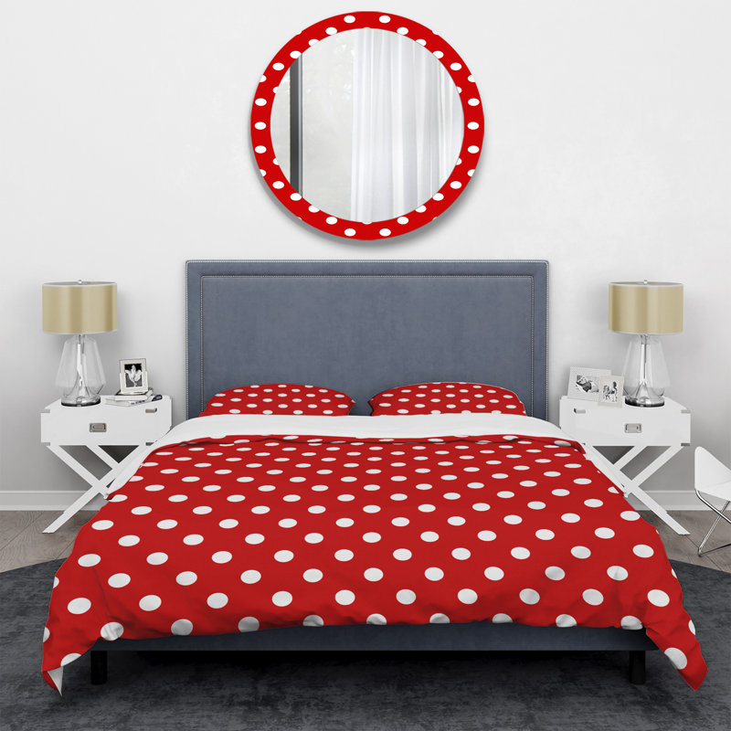 White Circle Dots - Abstract Duvet Cover Set - Microfiber Polyester, Full/Queen Duvet Cover + 2 Standard Shams