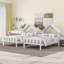 Lit plateforme simple double avec tête de lit en forme de maison et table de chevet intégrée, blanc