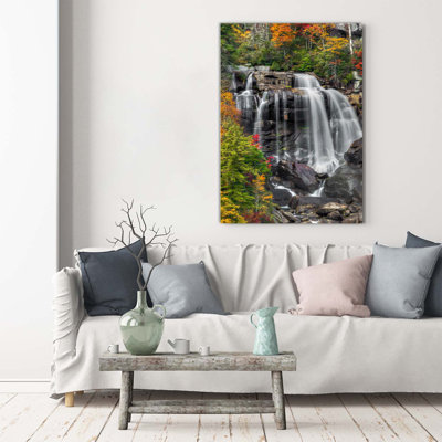 Waterfall In Autumn - Wrapped Canvas Print