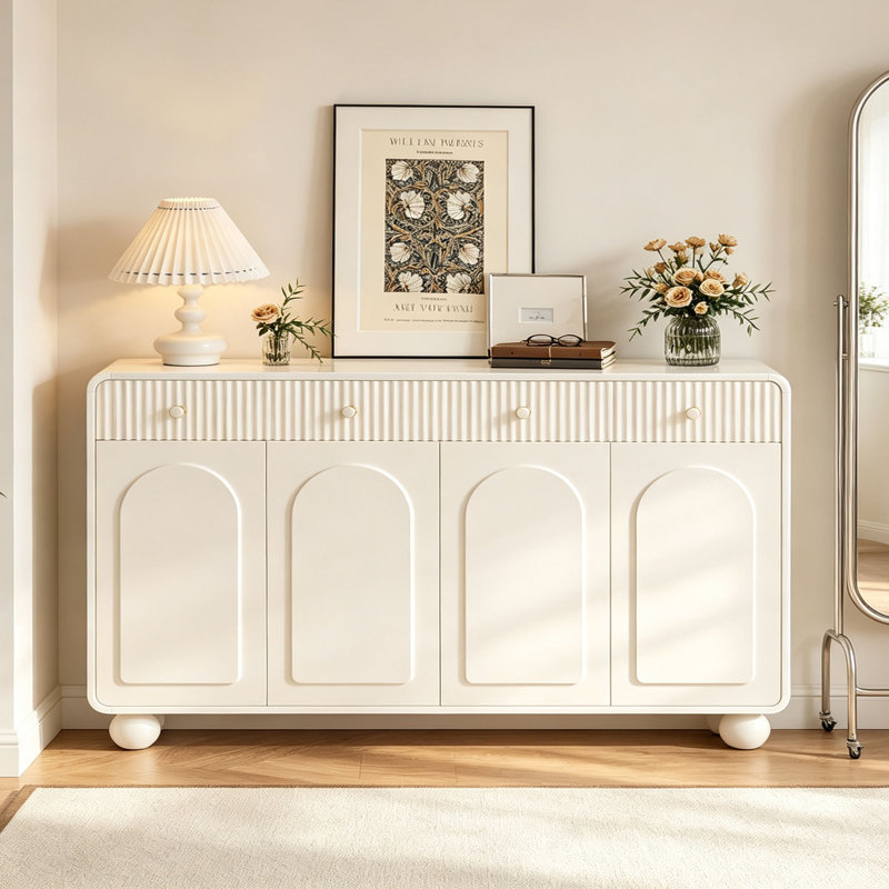 Armoire à chaussures de style français de style crème, H 37,68 po x l 64,17 po x P 13,78 po