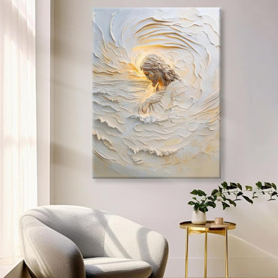 «White Jesus» encadrée, reproduction d'art, affiche sereine, affiche religieuse, peinture élégante pour la maison ou bureau - image de tranquillité spirituelle