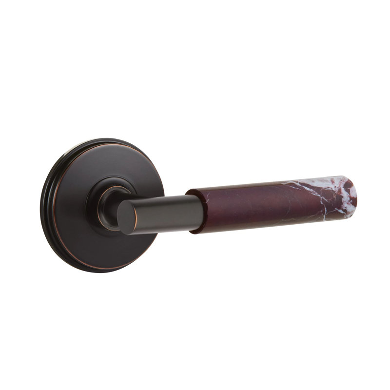 Ensemble de leviers d'intimité Emtek Select avec rosette Watford et tige en T, levier en marbre Rosso Levanto, Gauche