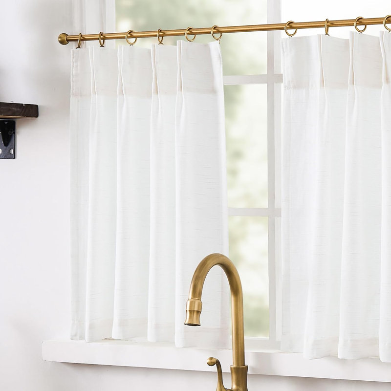 Linen Pinch Pleated Kitchen Curtains Tier Curtains Light Filtering Small Window Drapes for Kitchen, 26" W x 20" L, Off White