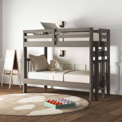 Ahmia Solid Wood Twin Over Twin Bunk Bed with Built-In Ladder