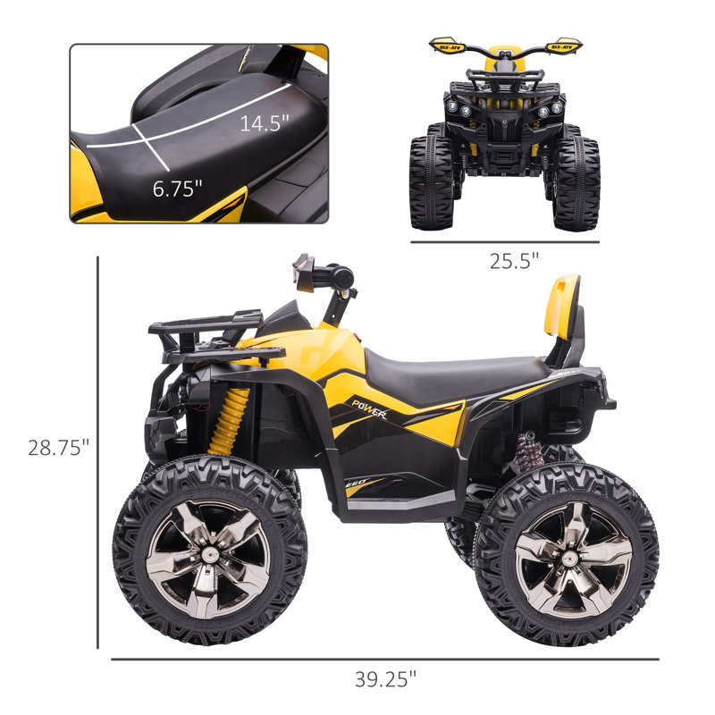 Yellow 12V Kids Ride-On Quad ATV with Music and Headlights