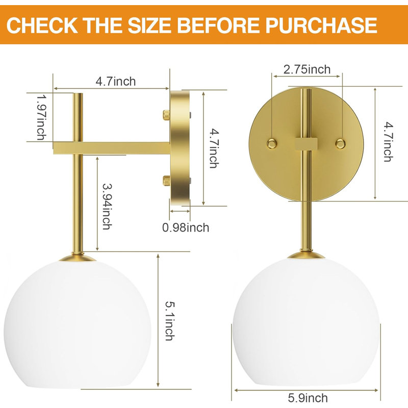 Battery Rechargeable Wall Lights Set of 2, Sconces Wall Lamps with Frosted Glass, Gold