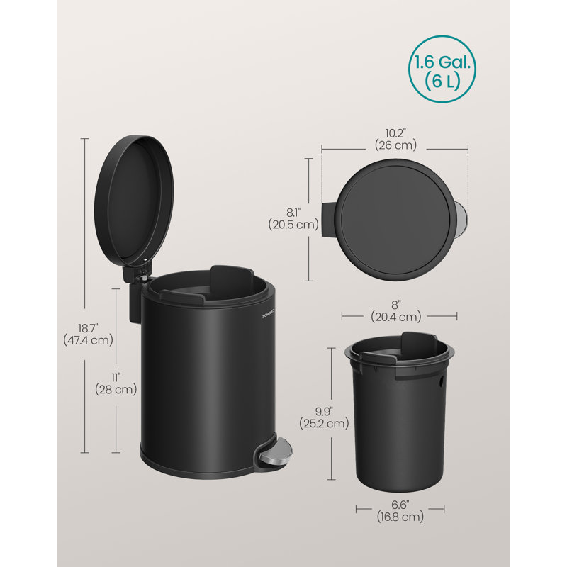 20.5x26x28cm Plastic Touch Top Waste Bin - 3L, Black