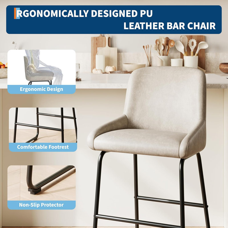Counter Stool with Metal Frame, White, 3