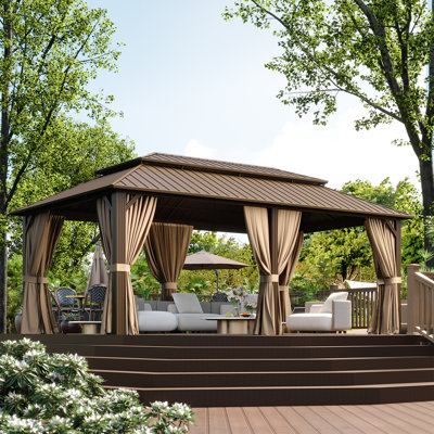 Pavillon de jardin à toit rigide avec toit en acier galvanisé et structure en métal