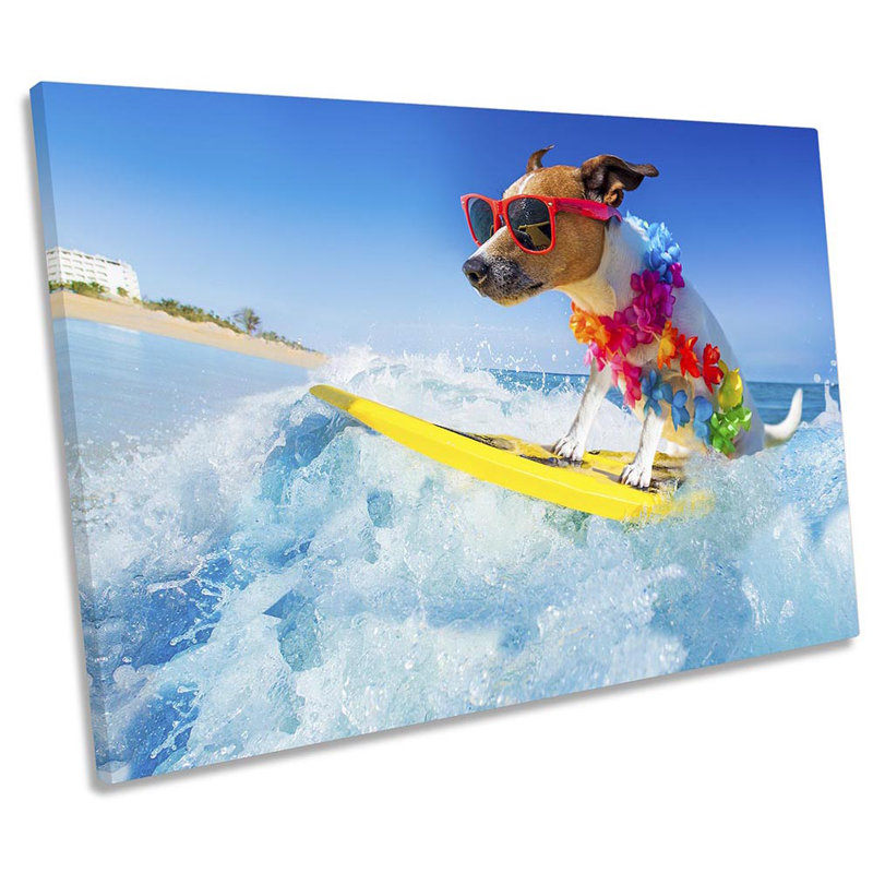 Jack Russell Dog Surfing - Wrapped Canvas Print, 40.6cm H x 61cm W x 2cm D
