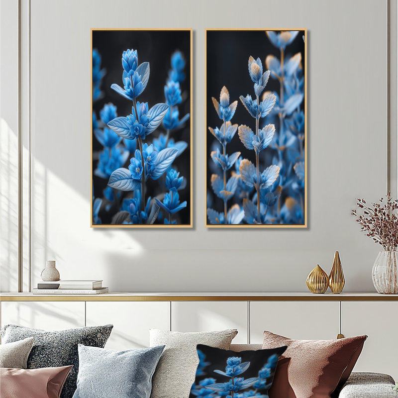 Ensemble de 2 photos d'art lupin bleu et noir, Érable, H 28 po x l 24 po, Impression encadrée