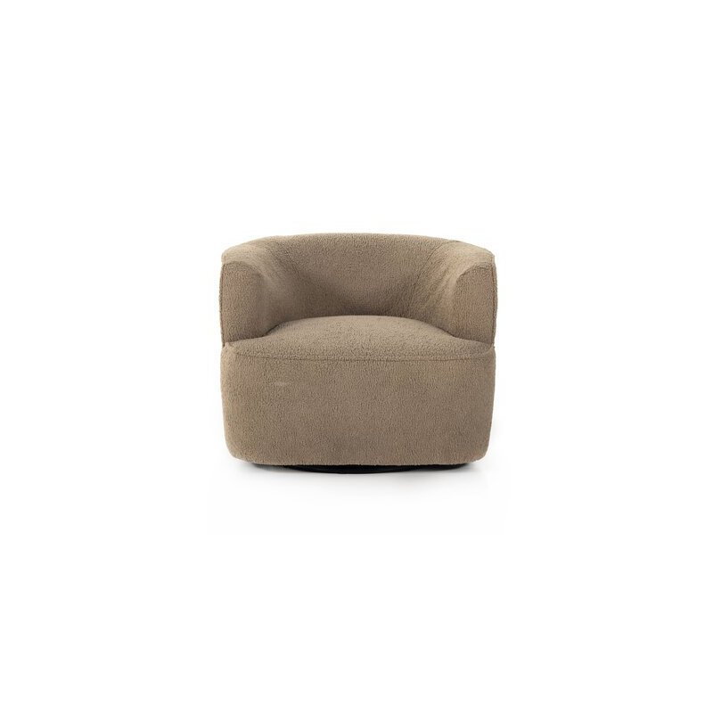 Mila Swivel Barrel Chair, Sheepskin Camel Sherpa Polyester Blend