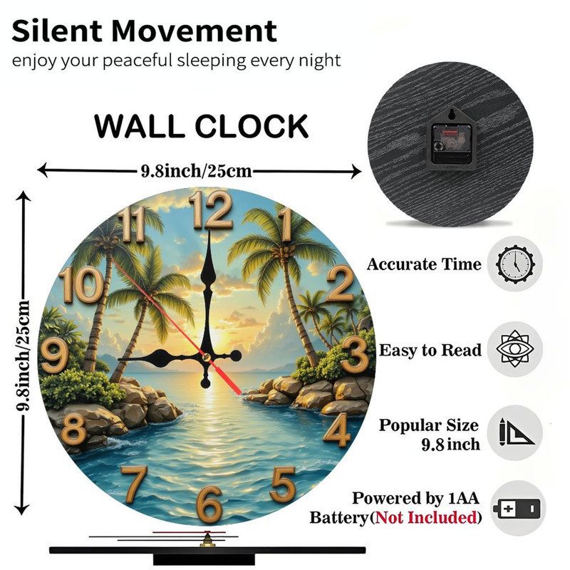 Tropical Sunset Beach Ocean Wall Clock