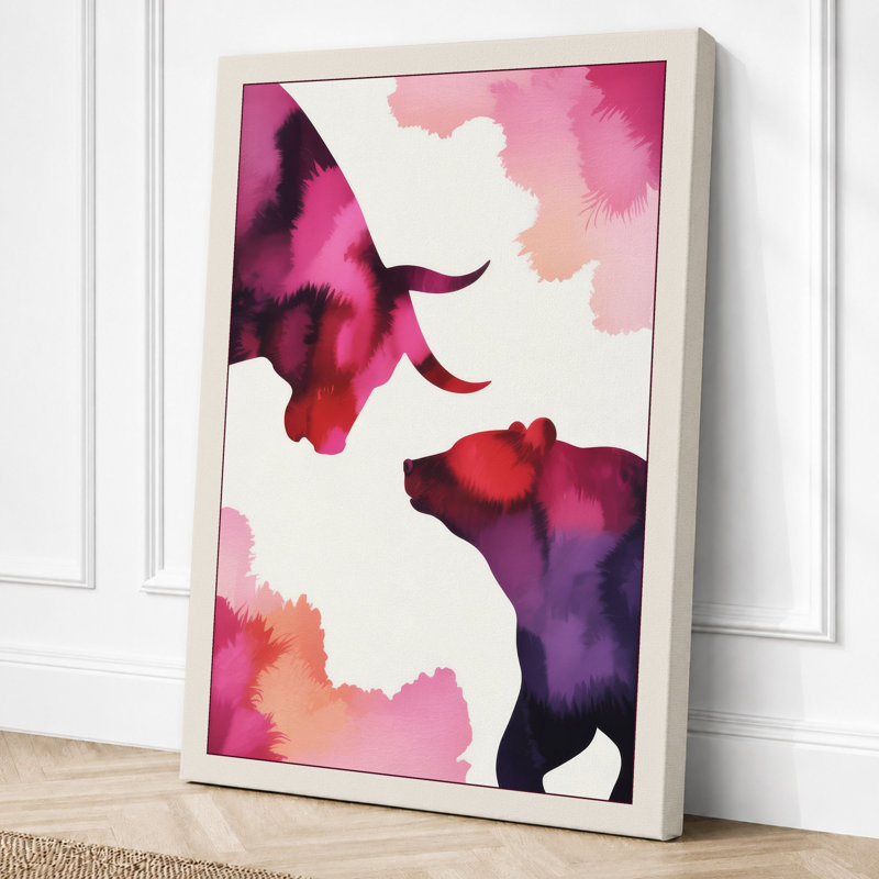 Elephants in Conversation Boho - Wrapped Canvas, 36x24 - 91.4 x 61.0 cm, Cream Border