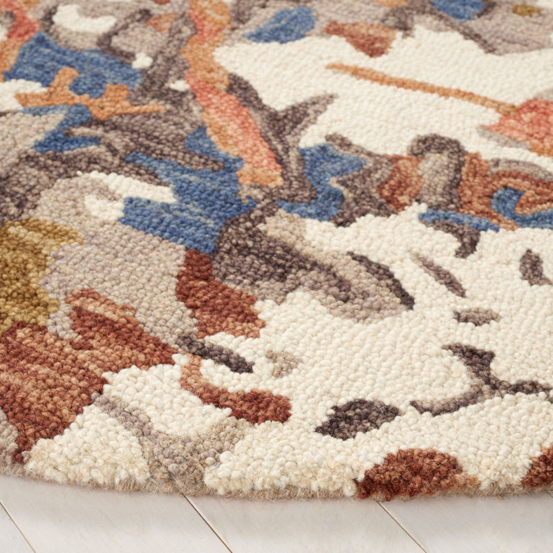 Milland Blossom Hand Tufted Wool/Cotton Abstract Rug in Rust/Ivory, Round 6'