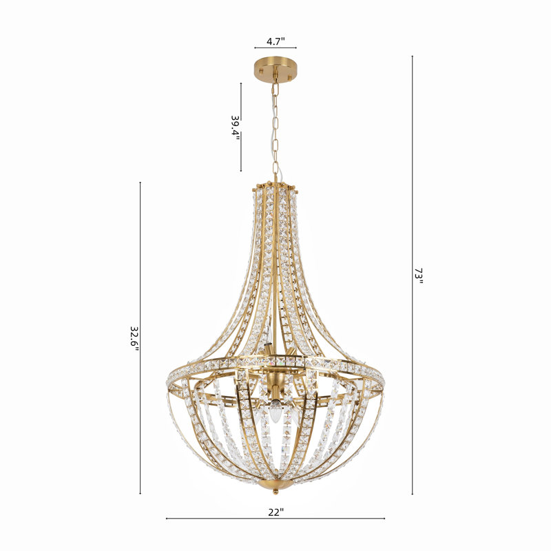 Lustre empire à intensité variable en cristal doré 9 lumières Joela