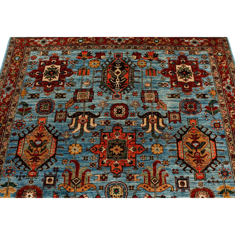 Tapis traditionnel bleu clair et rouille 5 x 8