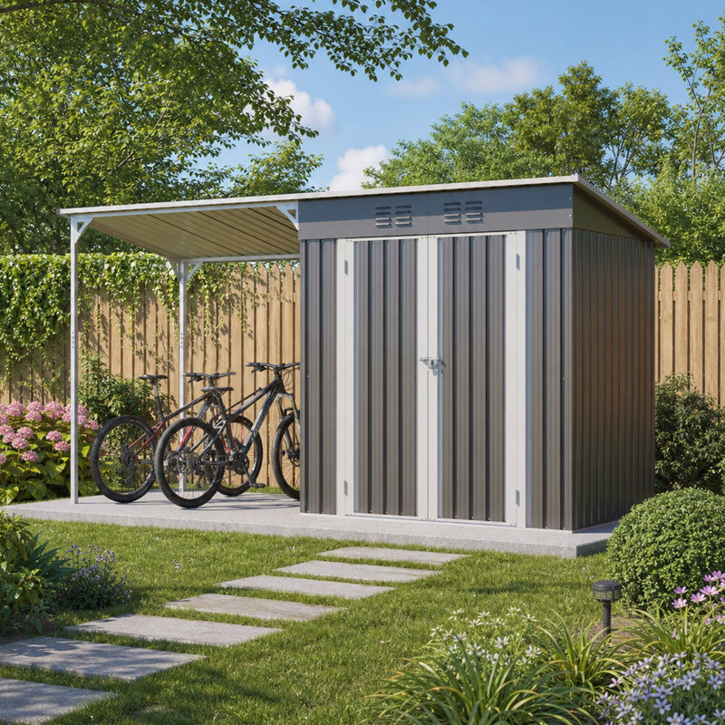 Abri de jardin en métal avec gazebo à toit rigide, gris