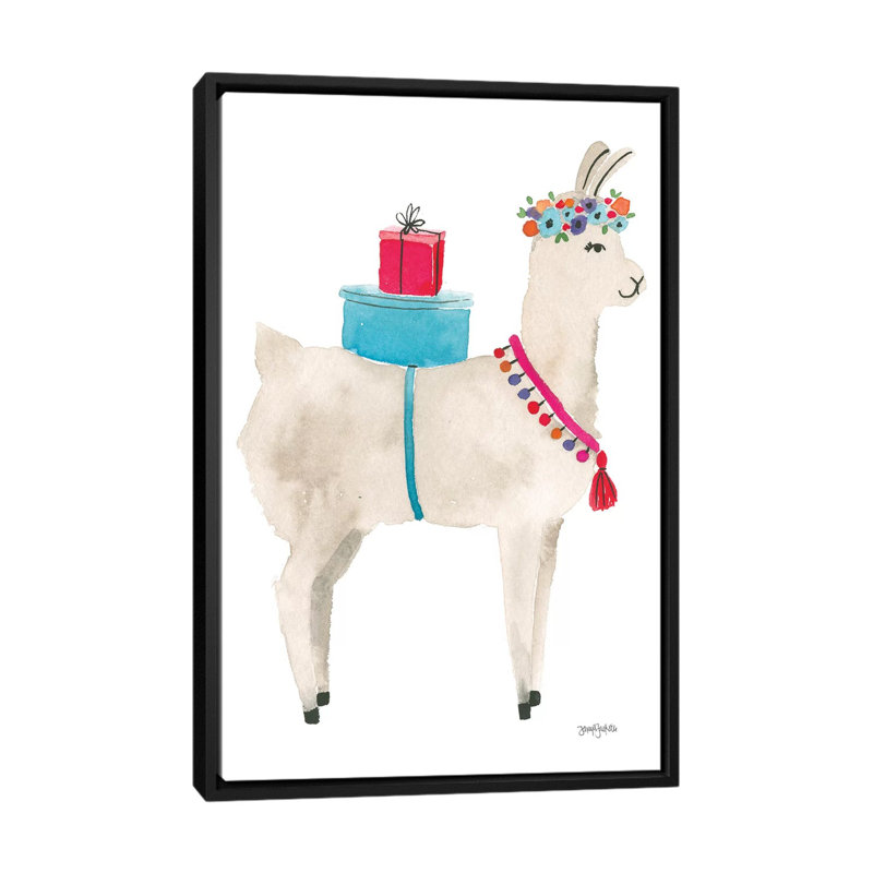 «La La Llama III», impression sur toile tendue, H 26 po x l 18 po x P 1,5 po, Toile avec cadre noir, Pas de tapis