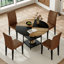 Elegant 47.3-inch Round Dining Table Set With Double-layer Storage & 4 Brown Upholstered Chairs