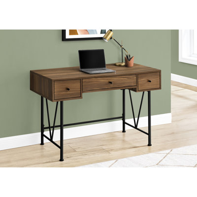 Bureau en noyer stratifié avec structure en métal noir et tiroirs de rangement, longueur 48 po, pour poste de travail d'ordinateur en métal, l 48 po, tiroirs