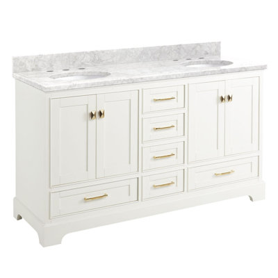 Quen 60" Freestanding Double Basin Vanity Set with Cabinet, Vanity Top, and Oval Undermount Sinks