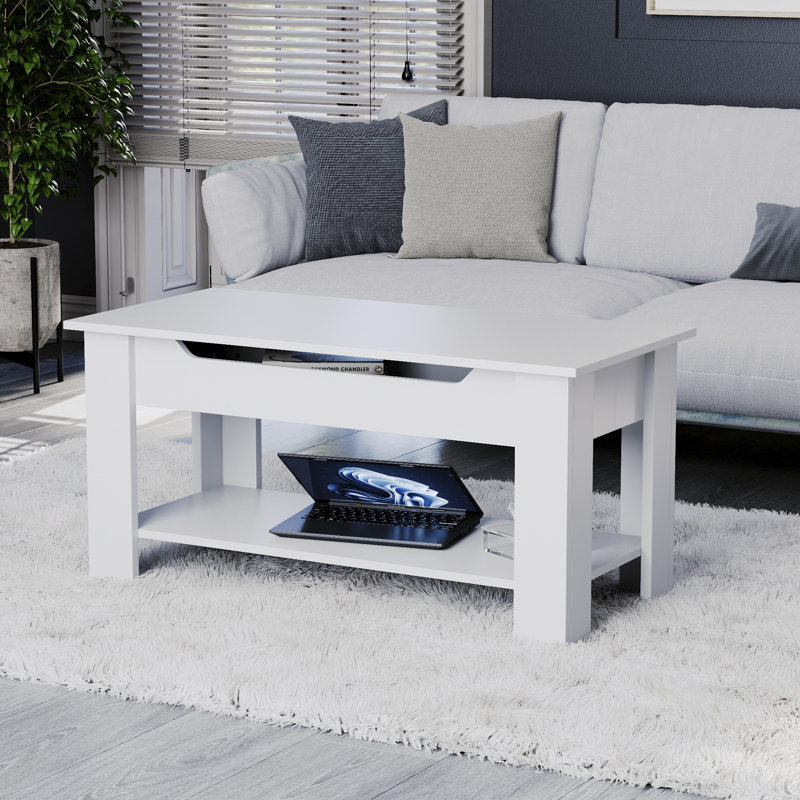 Anavictoria Lift Top Four Leg Coffee Table with Storage, White, White