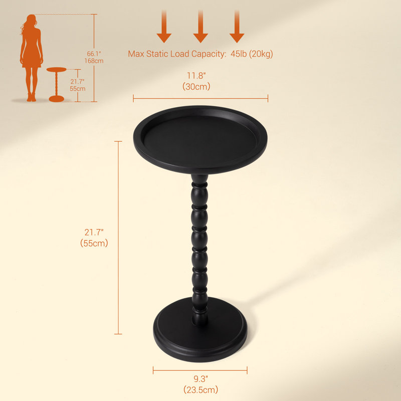 Table d'appoint à piédestal 11,8 po, Noir