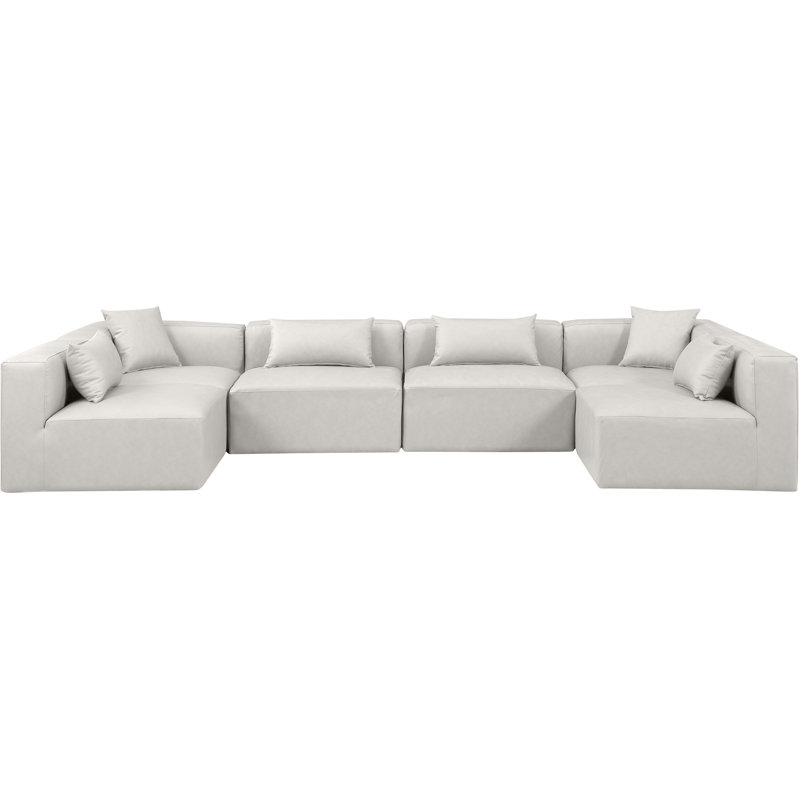 Houswerth Upholstered U-Shaped Sectional Reversible, Cream Vegan Leather